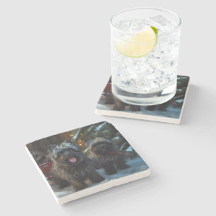 Affenpinscher Snowy Sleigh Ride Kerstdecoratie Stenen Onderzetter