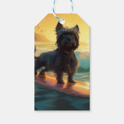 Affenpinscher Strand Surfen Schilderij Cadeaulabel (Voorkant)