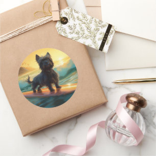 Affenpinscher Strand Surfen Schilderij Ronde Sticker