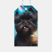 Affenpinscher viert Birthday Balloons cake Cadeaulabel (Achterkant)
