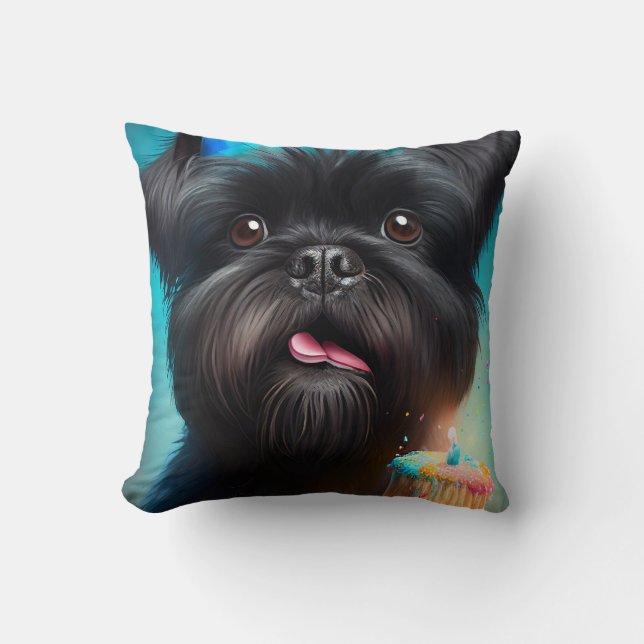 Affenpinscher viert Birthday Balloons cake Kussen (Voorkant)