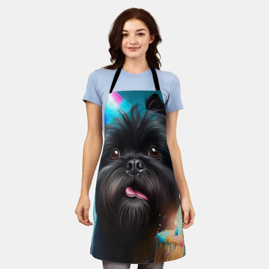 Affenpinscher viert Birthday Balloons cake Schort (Gedragen)