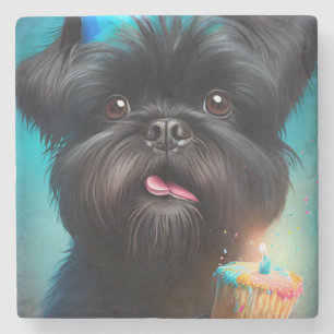 Affenpinscher viert Birthday Balloons cake Stenen Onderzetter