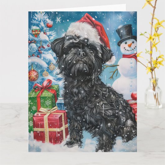 Affenpinscher Winter Wonderland Kerstvreugde Kaart (Gele Bloem)