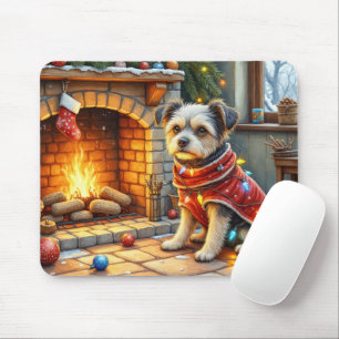 Affenpinscher zittend bij open haard Kerstverlicht Muismat