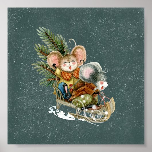 Affiche (15,2 x 15,2cm) - Deux souris sur un traîn (Devant)