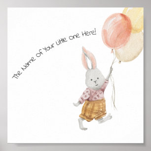 Affiche (15,2 x 15,2cm) - Lapin Mignon Avec Ballon