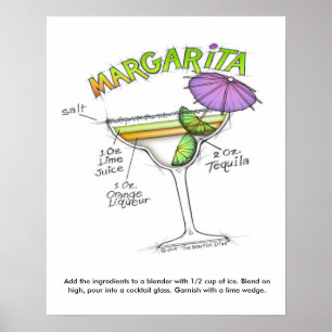 AFFICHE 16" X 20" - RECETTE MARGARITA COCKTAIL ART