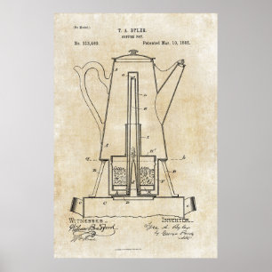 Affiche 1885 d'impression de brevet de pot de café
