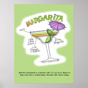 AFFICHE 18" X 24" - RECETTE MARGARITA COCKTAIL ART