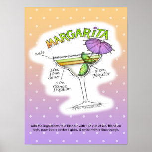 AFFICHE 18" X 24" - RECETTE MARGARITA COCKTAIL ART