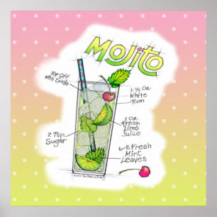 AFFICHE 24" X 24" - RECETTE DE COCKTAIL MOJITO ART