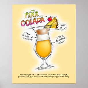 AFFICHE 40,64 cm x 50,8 cm - RECETTE DE PINA COLAD
