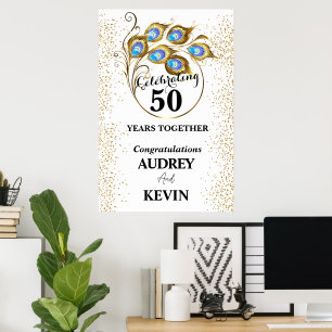 Affiche 50e anniversaire de mariage Plumes de paon