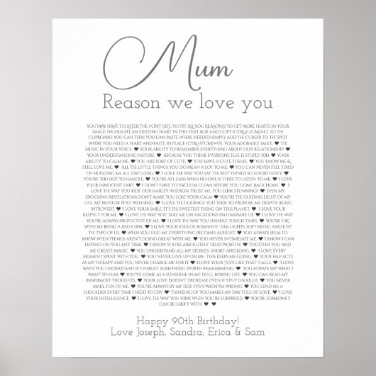 Affiche 90 choses que nous aimons chez vous (Devant)