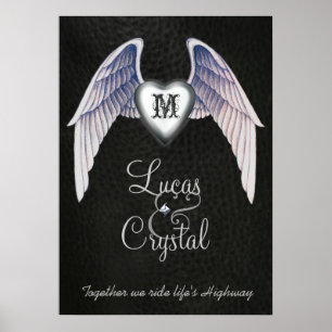 Affiche à ailes par cuir de chrome et de coeur de