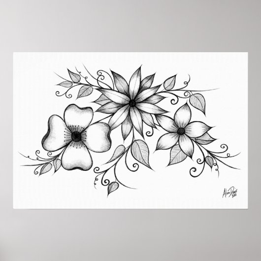 Affiche à croquis à trois fleurs (Devant)