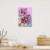Affiche à l'aquarelle de fleurs de roses rouges (Cuisine)