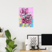 Affiche à l'aquarelle de fleurs de roses rouges (Bureau à domicile)