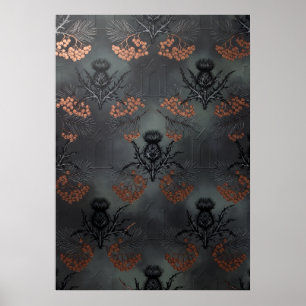 Affiche à motif écossais pin rowan chardon noir