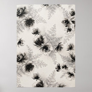 Affiche à motif floral de pivoine fougère aquarell