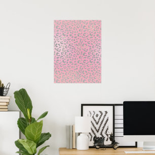 Affiche à motif léopard argenté rose pastel