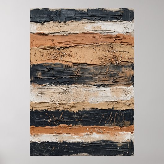 Affiche à rayures texturées beige noir (Devant)