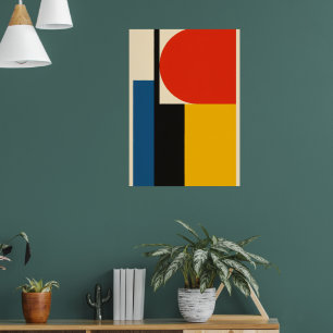 Affiche abstraite Bauhaus Rouge Bleu Jaune Gras