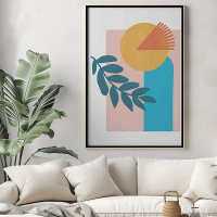 affiche Abstraite boho géométrique arc jaune bleu