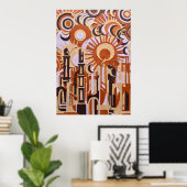 Affiche Abstraite Cercles Rétro Orange (Bureau à domicile)