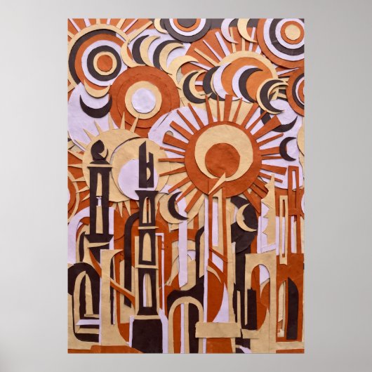 Affiche Abstraite Cercles Rétro Orange (Devant)