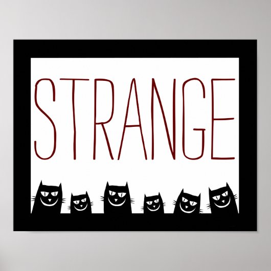 Affiche abstraite de chat noir "ÉTRANGE" (Devant)