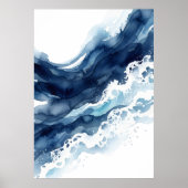 Affiche abstraite de vague d'océan bleu (Devant)