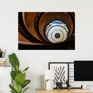 Affiche Abstraite d'Escalier en Bois en Spirale