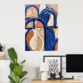 Affiche Abstraite en Terre Cuite Bleue avec Arche (Bureau à domicile)