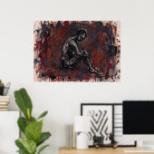 Affiche Abstraite Figurative Rouge Foncé (Bureau à domicile)