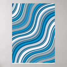 Affiche Abstraite Moderne Bleue et Grise Ondulée