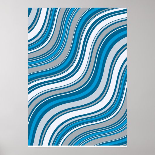 Affiche Abstraite Moderne Bleue et Grise Ondulée (Devant)