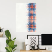 Affiche Abstraite Tartan Corail Bleu (Bureau à domicile)