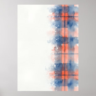 Affiche Abstraite Tartan Corail Bleu