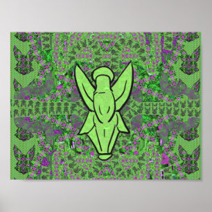 Affiche abstraite verte d'art de motif d'ange