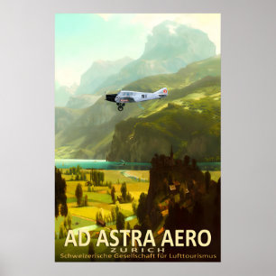 Affiche Ad Astra Aero Lac Lucerne Voyage Suisse Ar