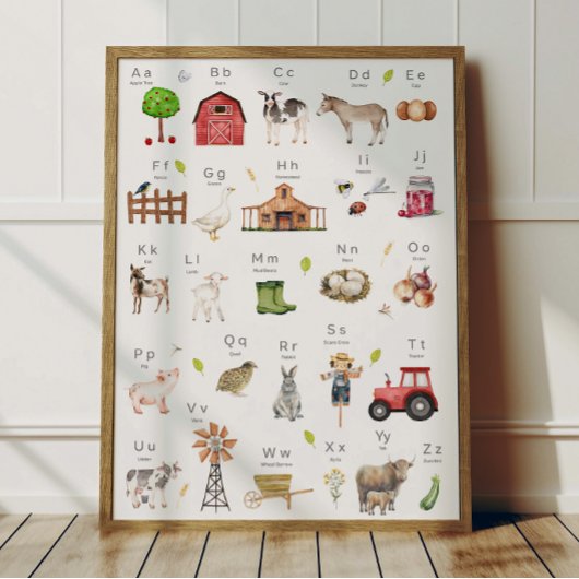 Affiche Alphabet ABC Animaux de la Ferme Décoratio