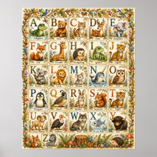 Affiche Alphabet Animaux de la Forêt ABC Aquarel
