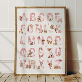 Affiche Alphabet Cowgirl ABC Décoration Chambre En