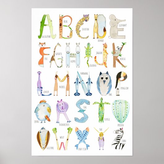 Affiche Alphabet des Animaux - 33 x 48 cm (Devant)