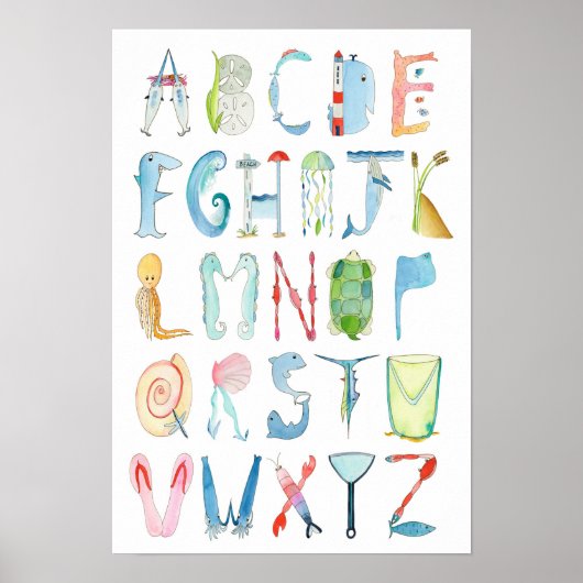 Affiche Alphabet des Animaux de l'Océan - 13 x 19  (Devant)