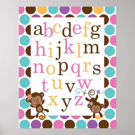 Affiche Alphabetique pour Nursery Singe Rose (Devant)