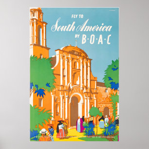 Affiche Amérique du Sud BOAC Voyage Art Amérique d