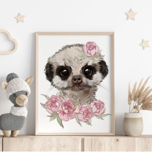 Affiche Animale Bébé Suricate Rose   Impression Mu